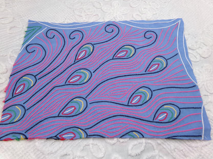 Pink Peacock Vintage Chenille Fabric, exotic tail feathers, sewing craft quilt material 17" x 23" piece