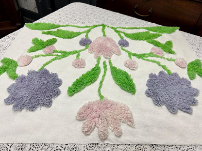 Vintage Spring Floral Chenille Fabric, Plush Flowers & Greenery 18x24"