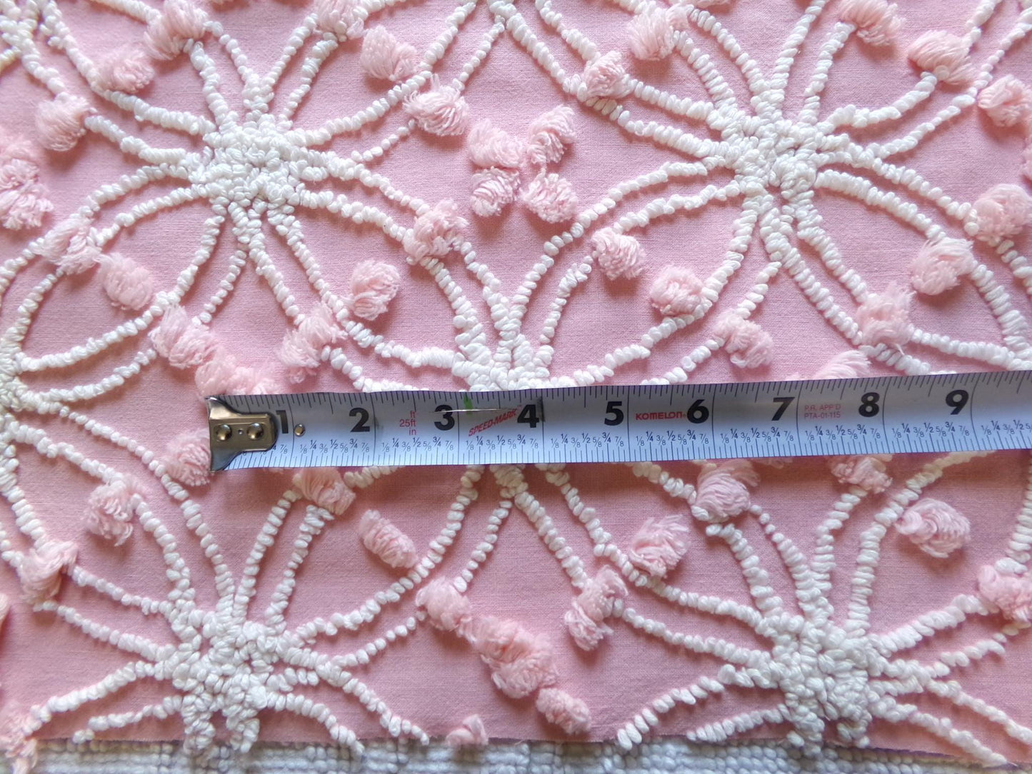 feminine pink vintage chenille bedspread fabric 18" x 24"quilt material