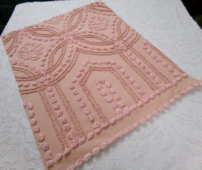 Boho Earthy Vintage Chenille Bedspread Fabric Piece, Cathedral Daisy Dot Design, 19" x 24"