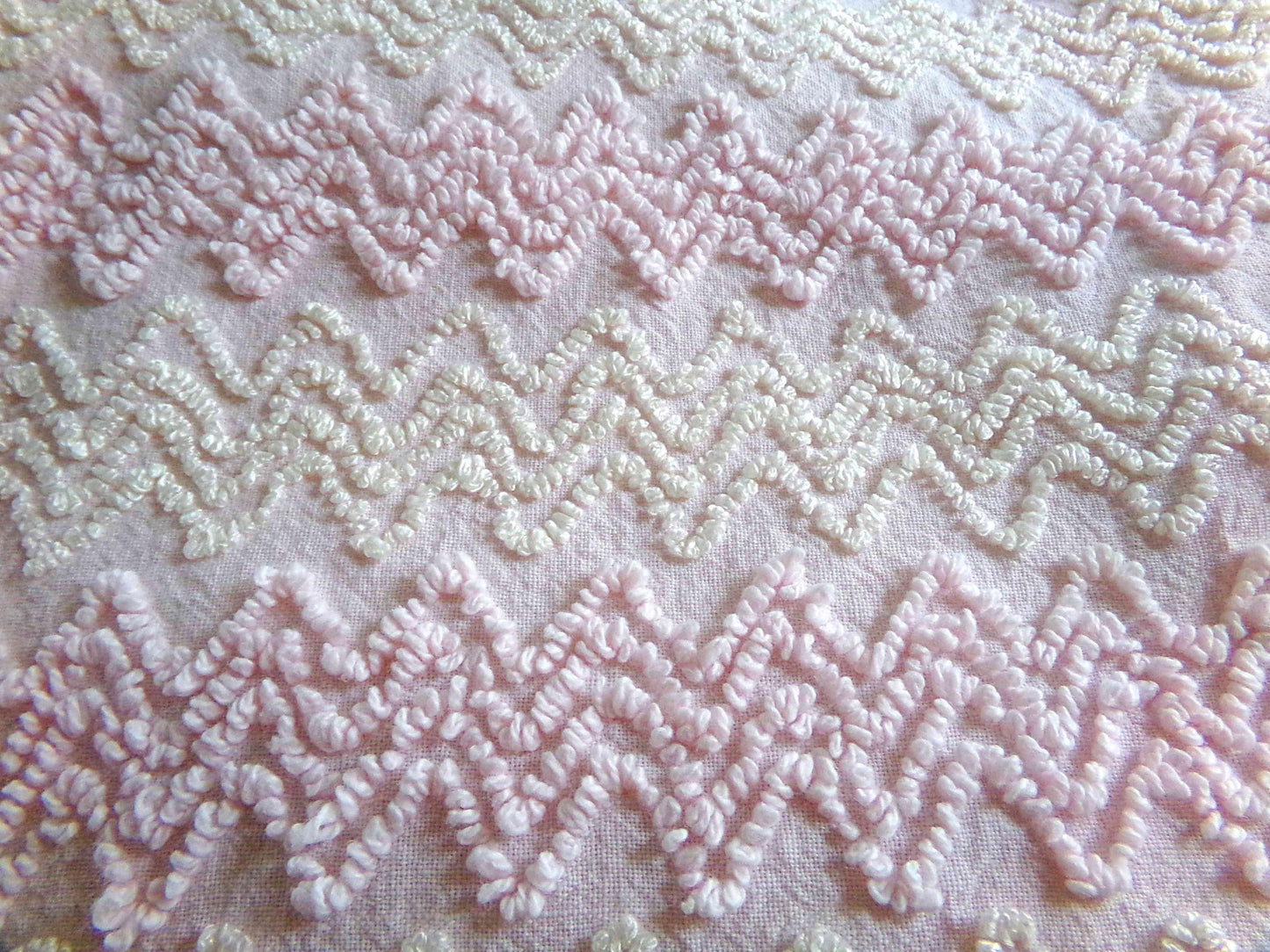 Boho Blush Pink Vintage Chenille Quilt Fabric, Iridescent Vanilla Zig Zags, 20" x 25" inch Piece