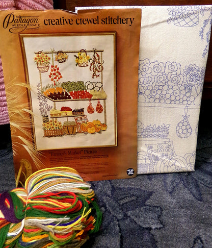 FARMER'S MARKET Vintage Crewel Embroidery Kit, Paragon Needlecraft Creative Stitchery 0223, Barbara Sparre 1970s Design