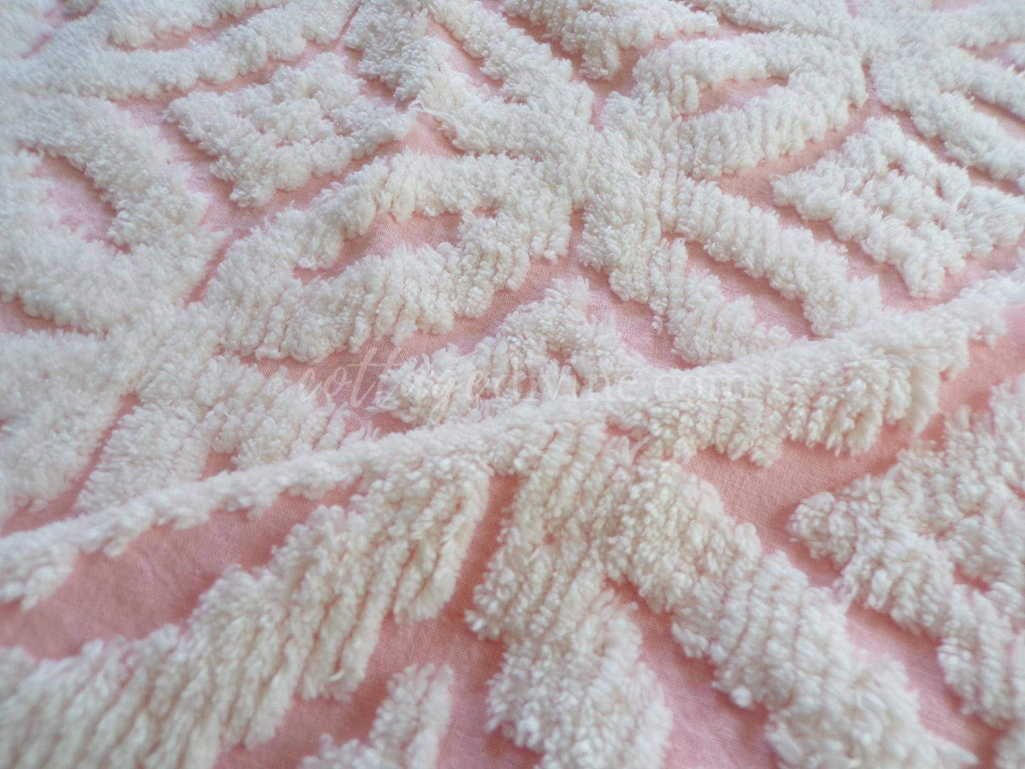 Snuggle Pink Vintage Chenille Fabric, White Sculpted Geometric Tufting, 20" x 31" inch Piece