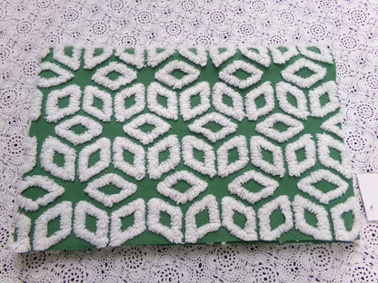 White Snowflake Vintage Chenille Fabric, Christmas Green 17.5x26" Piece