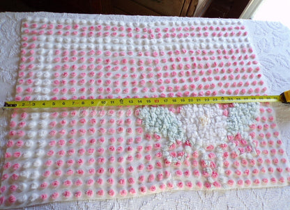 Cupcake Pink Pops Vintage Chenille Fabric, 21" x 28" inch antique handtufted floral cut piece, Beautiful in DIY Pillows