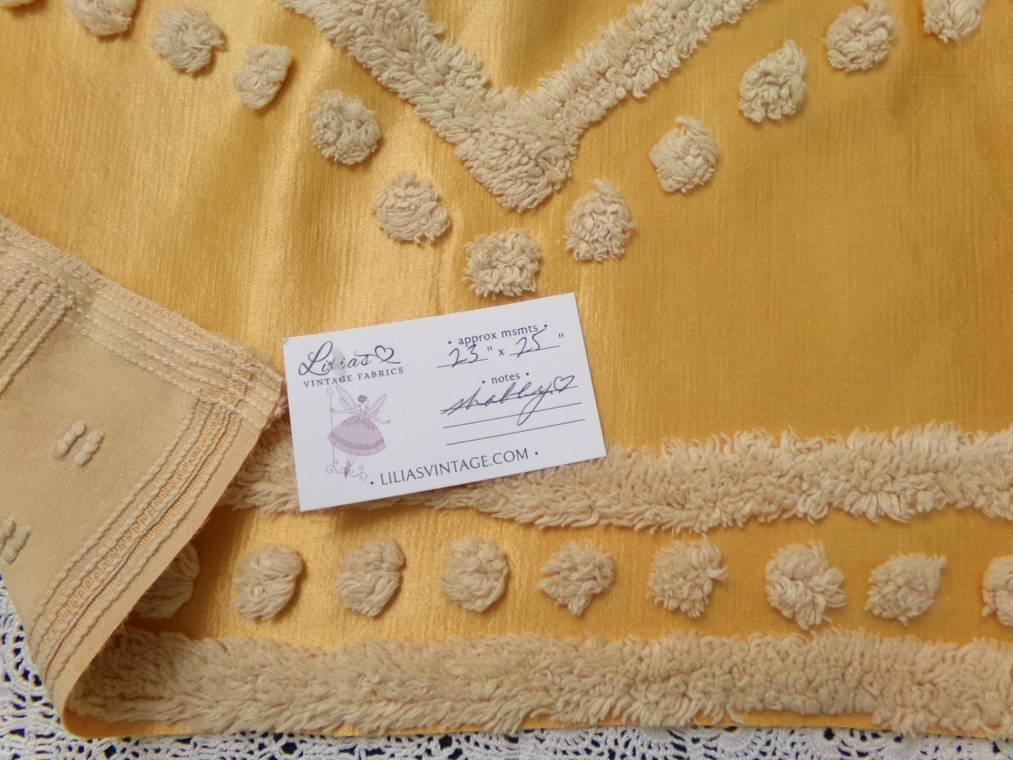 Vintage Gold Satin Chenille Tufted Fabric Swag Scroll Elegant Sewing Material 23x25"