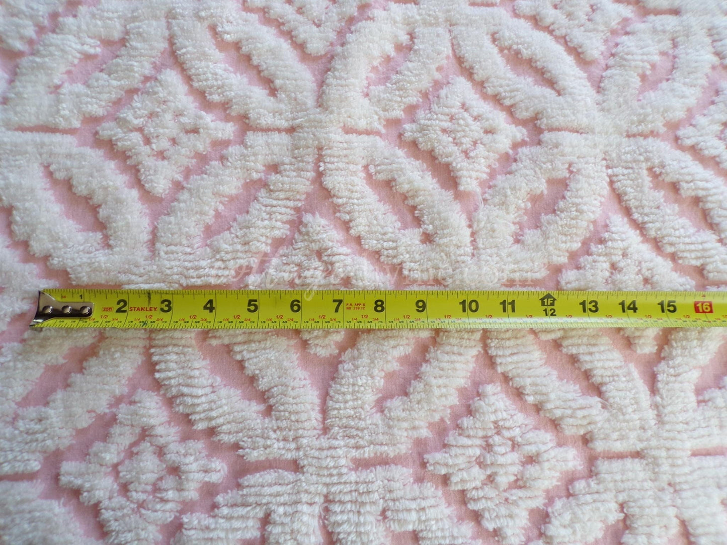 Snuggle Pink Vintage Chenille Fabric, White Sculpted Geometric Tufting, 20" x 31" inch Piece