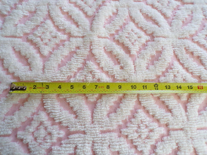 Snuggle Pink Vintage Chenille Fabric, White Sculpted Geometric Tufting, 20" x 31" inch Piece