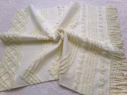 Elegant Vintage Chenille Fabric, Timeless Needletuft Design w/ Fringe Edge, 18" x 21.5" Piece Craft & Quilt Material