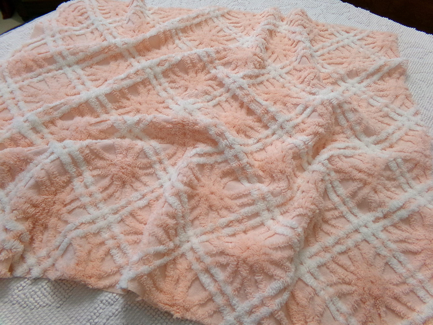 creamsicle peach vintage chenille fabric, textured 18" x 24" quilt material
