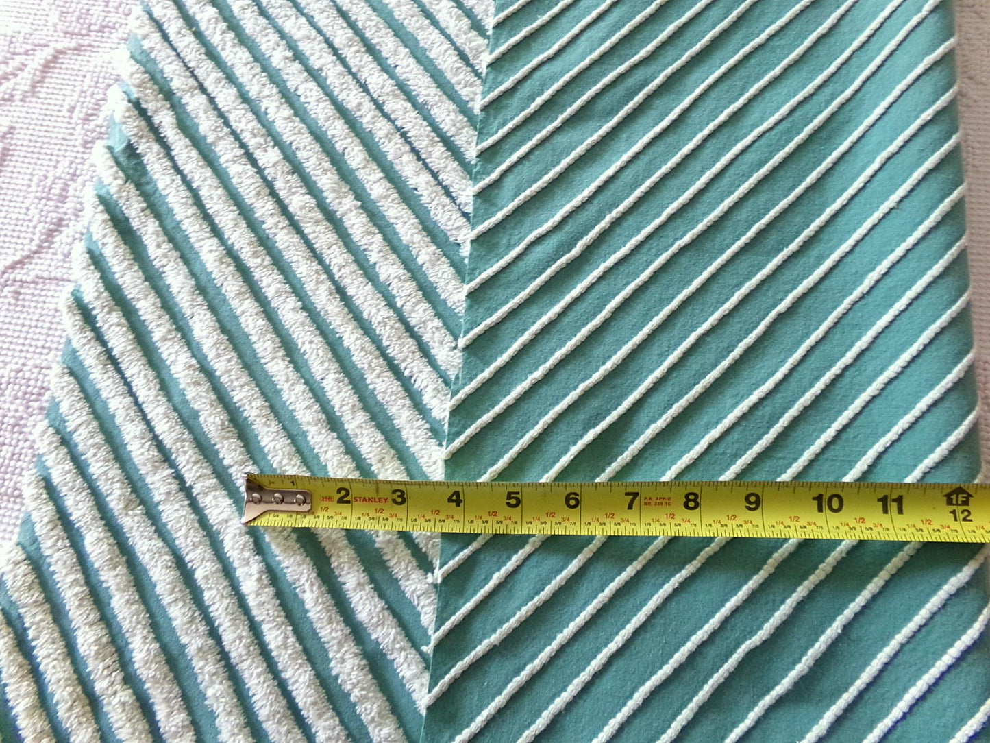 eyecatching plush stripes vintage chenille fabric, tonal green diagonal striped lines, 22" x 25" inch piece of sewing quilt material