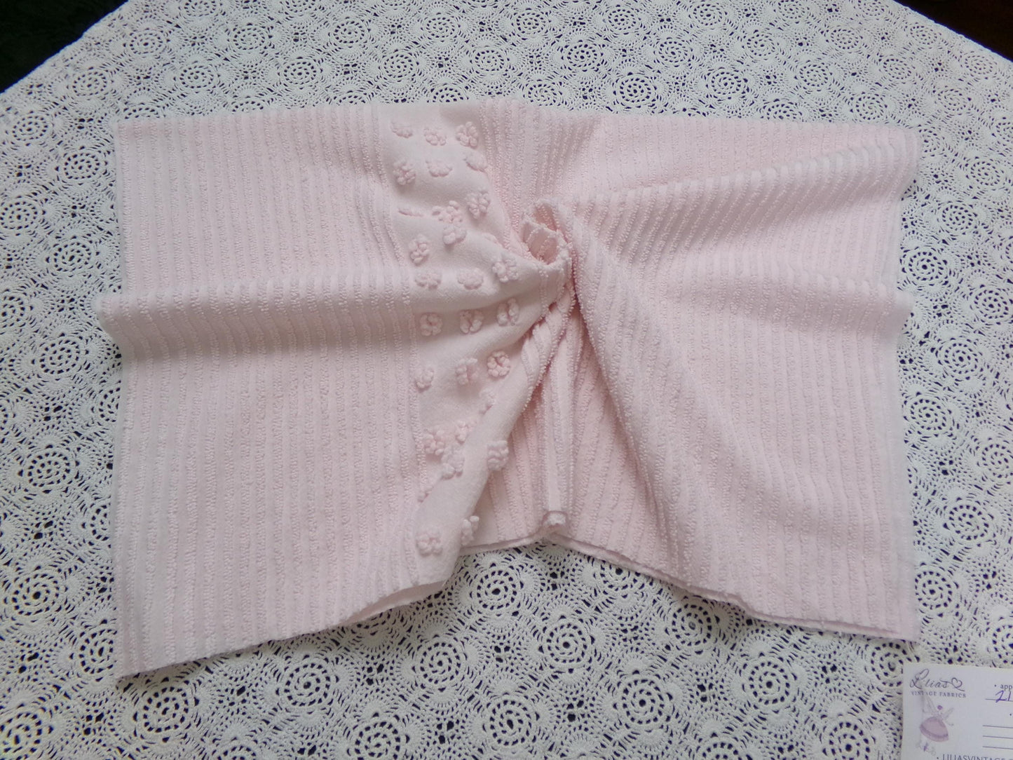Pastel Pink Vintage Chenille Fabric Simple Dot Stripes Sewing Material 28" x 21"
