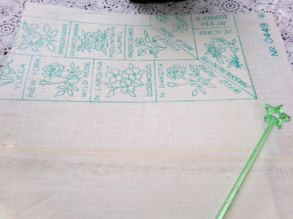 STATES' FLOWER MAP Sampler Vintage Paragon Crewel Embroidery Kit 0449 50 United States Floral Stitchery