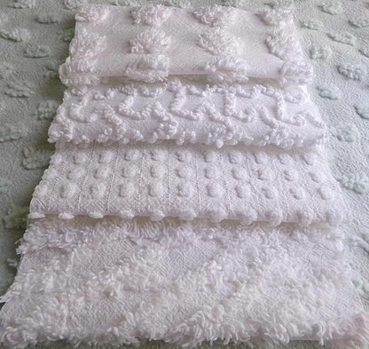 Silent Snowfall Vintage Chenille Fabric Squares, Set of 16 White 6" Cotton Chenille Quilt Blocks for crafting, sewing