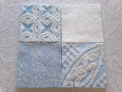 seaside serenity vintage chenille fabric squares, set of 16 blue & white 6" blocks for crafts, sewing