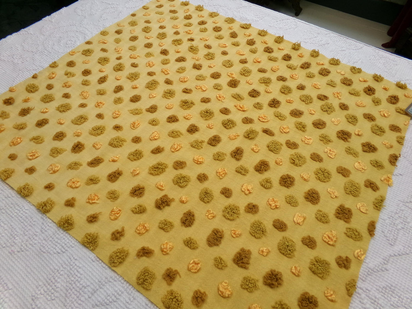 boho gold vintage chenille fabric, ombre multisize optic dot design, 22" x 19" piece of sewing quilt material