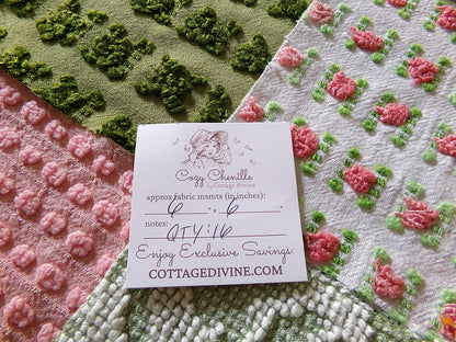Olive & Rose Chenille Fabric Squares, Set of 16 Vintage Quilt Blocks, 6" x 6" inches each, for Quilting, Sewing, Pillows