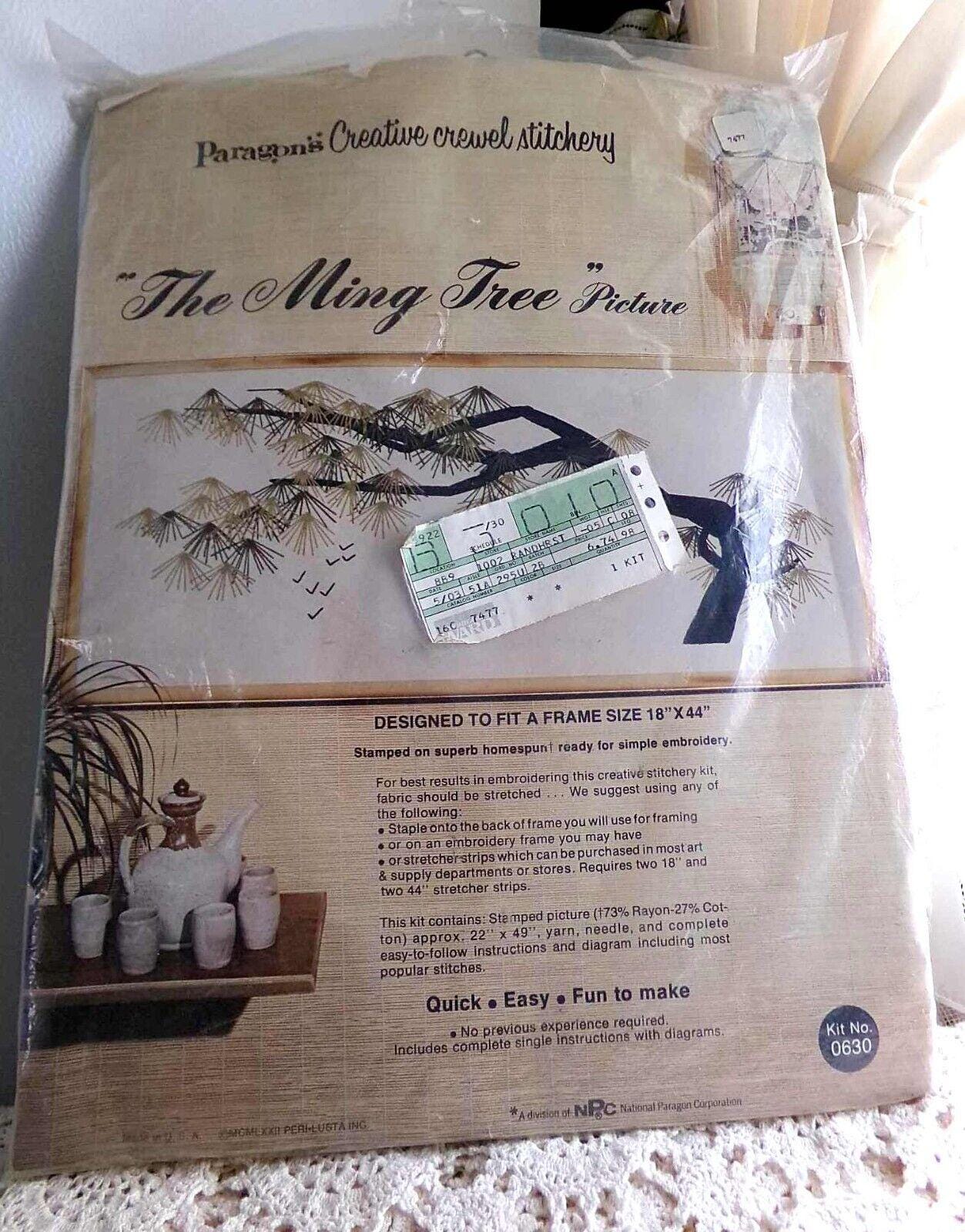 MING TREE Vtg Paragon Creative Crewel Stitchery Embroidery Kit #0630 18x44" 1972