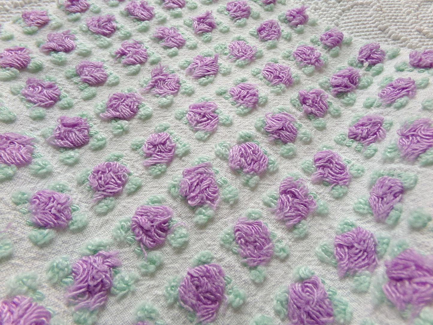 rosebud vintage chenille fabric: Morgan Jones amethyst purple roses 18" x 25" cut piece