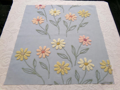 Cascading Daisy Vintage Chenille Fabric, Blue Floral Sewing & Quilt Material 23" x 24" Piece