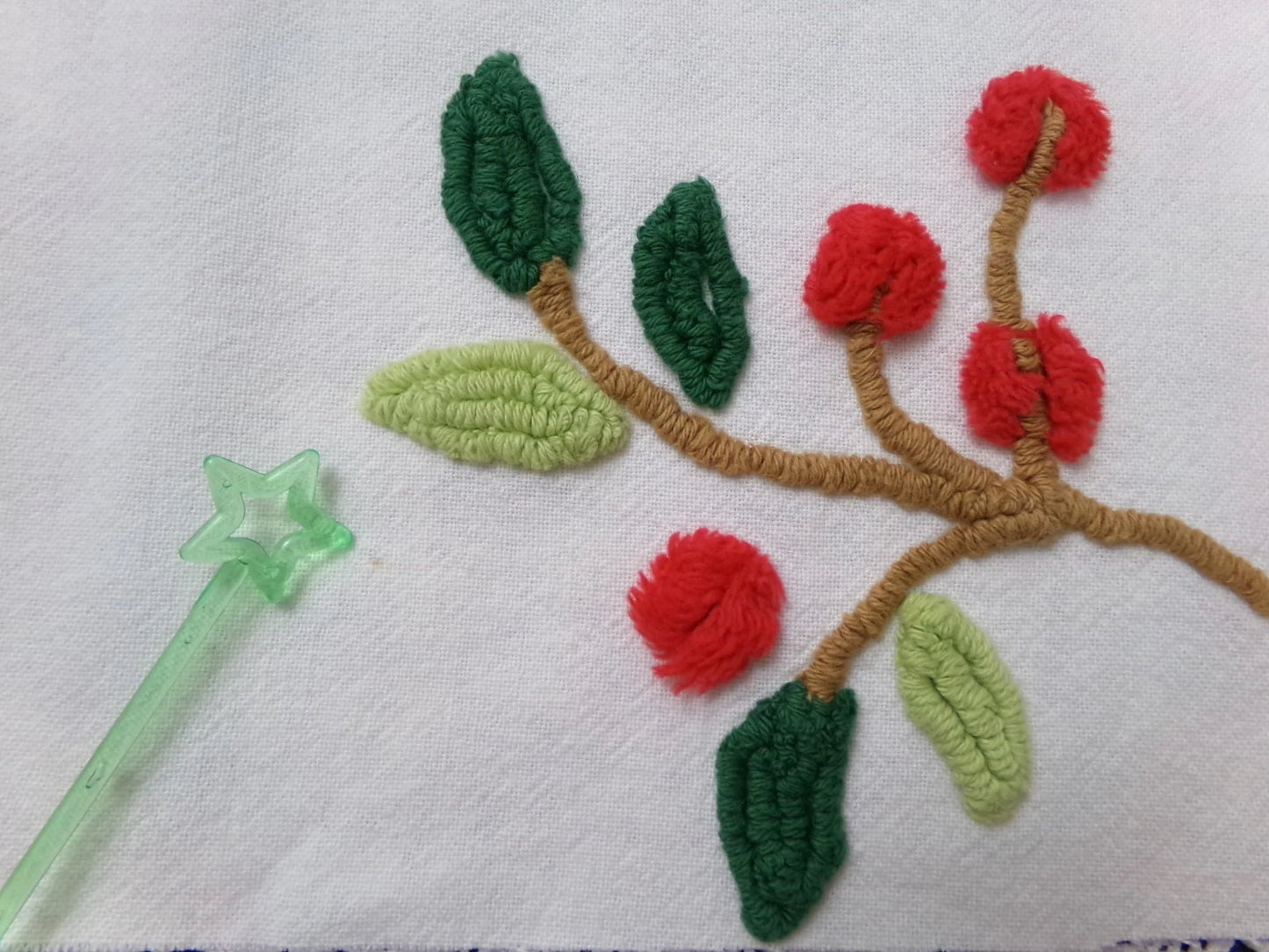 Cherry Berry Vtg Chenille Bedspread Fabric 14.5x27" Pc Farmhouse Sewing Material