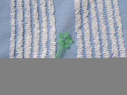 Shabby Sky Blue Vintage Chenille Fabric White Stripe Sewing Material 18" x 30"