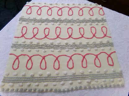 red doodles vintage chenille bedspread fabric, unique quilt & sewing material, 24" x 24" piece