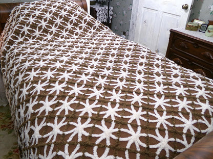 Vintage Chenille Bedspread: Chocolate Cookies Brown Full Size Cotton Bedding