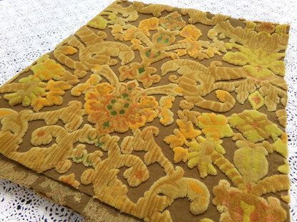 vintage Bates cut velvet fabric, earthy coppertone boho tapestry style design, 24" x 22" piece for wallhanging, small bags