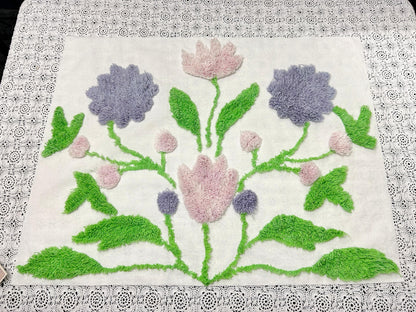 Vintage Spring Floral Chenille Fabric, Plush Flowers & Greenery 18x24"