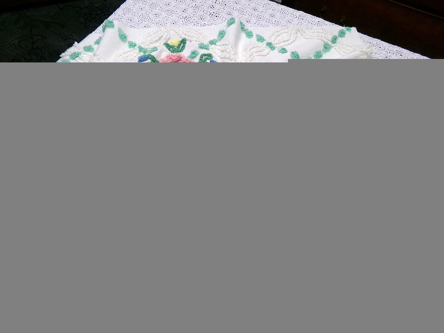 vintage chenille bedspread fabric cottage style pink rose jade green pops 26x22"