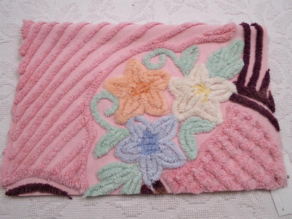 Cottage Pink Floral Vintage Chenille Fabric, Shabby Mauve Sewing & Quilt Material, 17" x 23" piece