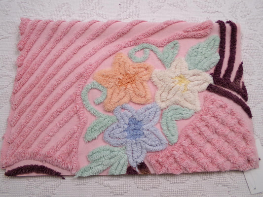 Cottage Pink Floral Vintage Chenille Fabric, Shabby Mauve Sewing & Quilt Material, 17" x 23" piece