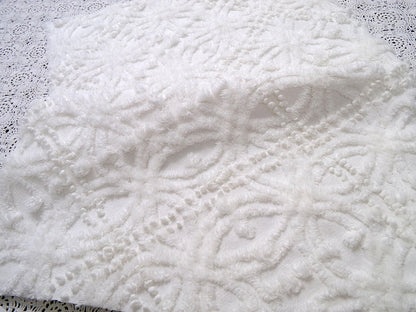 Vintage White Chenille Fabric Piece Pearl Pops 18 x 24" Quilt Craft Sewing Material