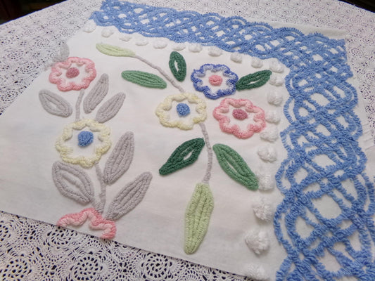 Cottage Florals Vintage Chenille Bedspread Fabric 33x18"