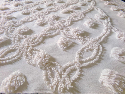 Fluffy Jumbo Pops Vintage Chenille Fabric, Shabby Chic Puffs, 21" x 25" inch Piece, Neutral Antique Cream for Pillows, Quilting