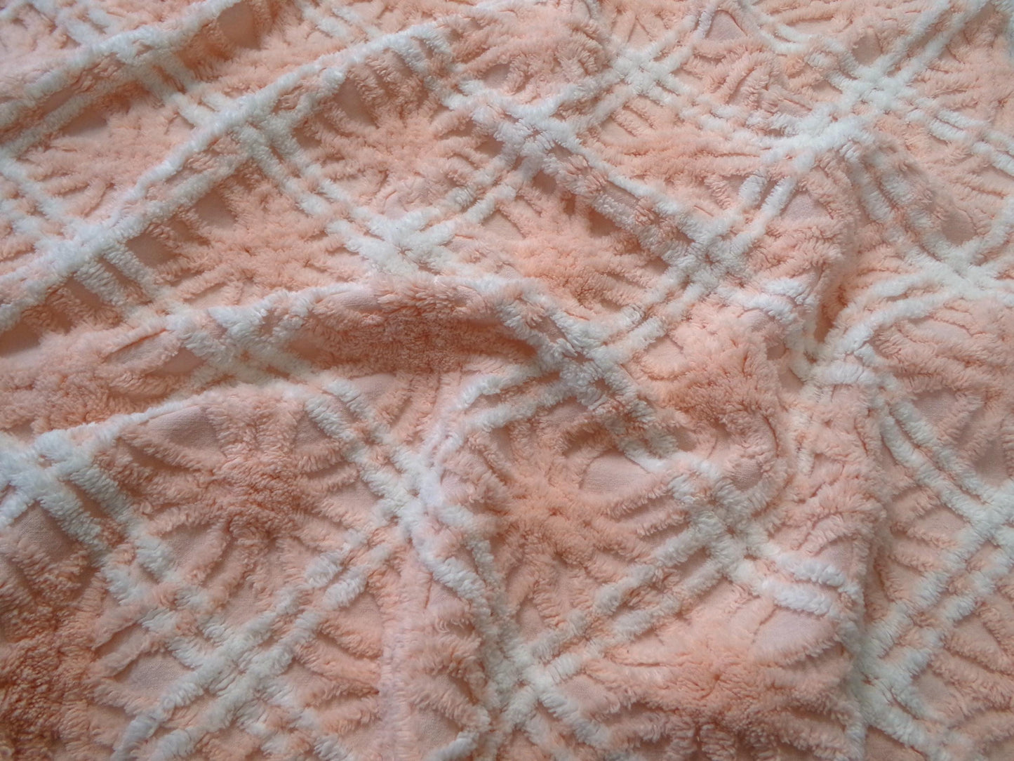 creamsicle peach vintage chenille fabric, textured 18" x 24" quilt material