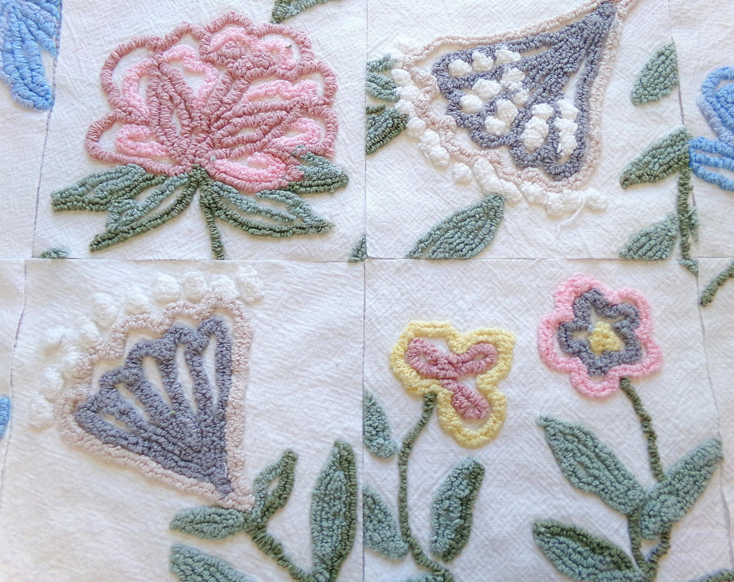 fantasy botanicals vintage chenille fabric squares, set of 16 natural floral 6" quilt blocks for crafts, sewing, diy pillow covers