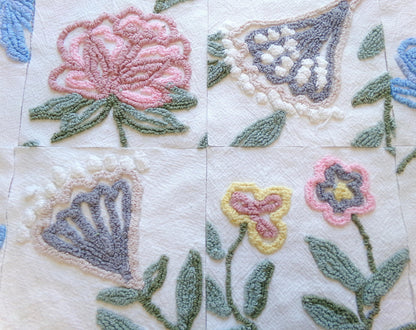 fantasy botanicals vintage chenille fabric squares, set of 16 natural floral 6" quilt blocks for crafts, sewing, diy pillow covers