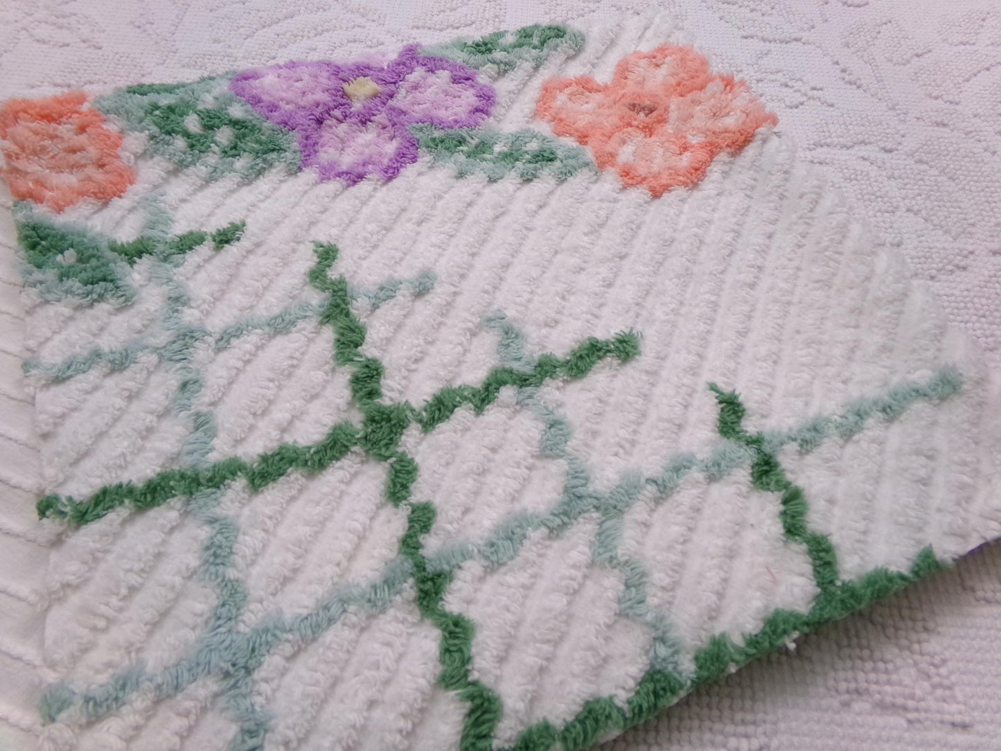 Unusual Floral Vintage Chenille Fabric, Geometric Abstract Sewing & Quilt Material 23" x 26" Piece