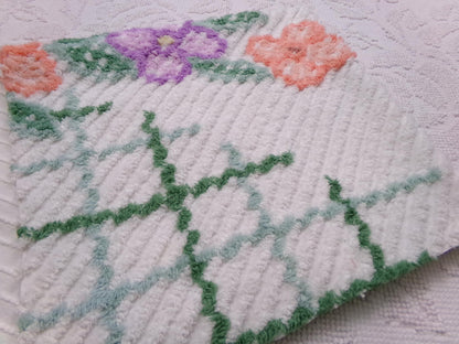 Unusual Floral Vintage Chenille Fabric, Geometric Abstract Sewing & Quilt Material 23" x 26" Piece
