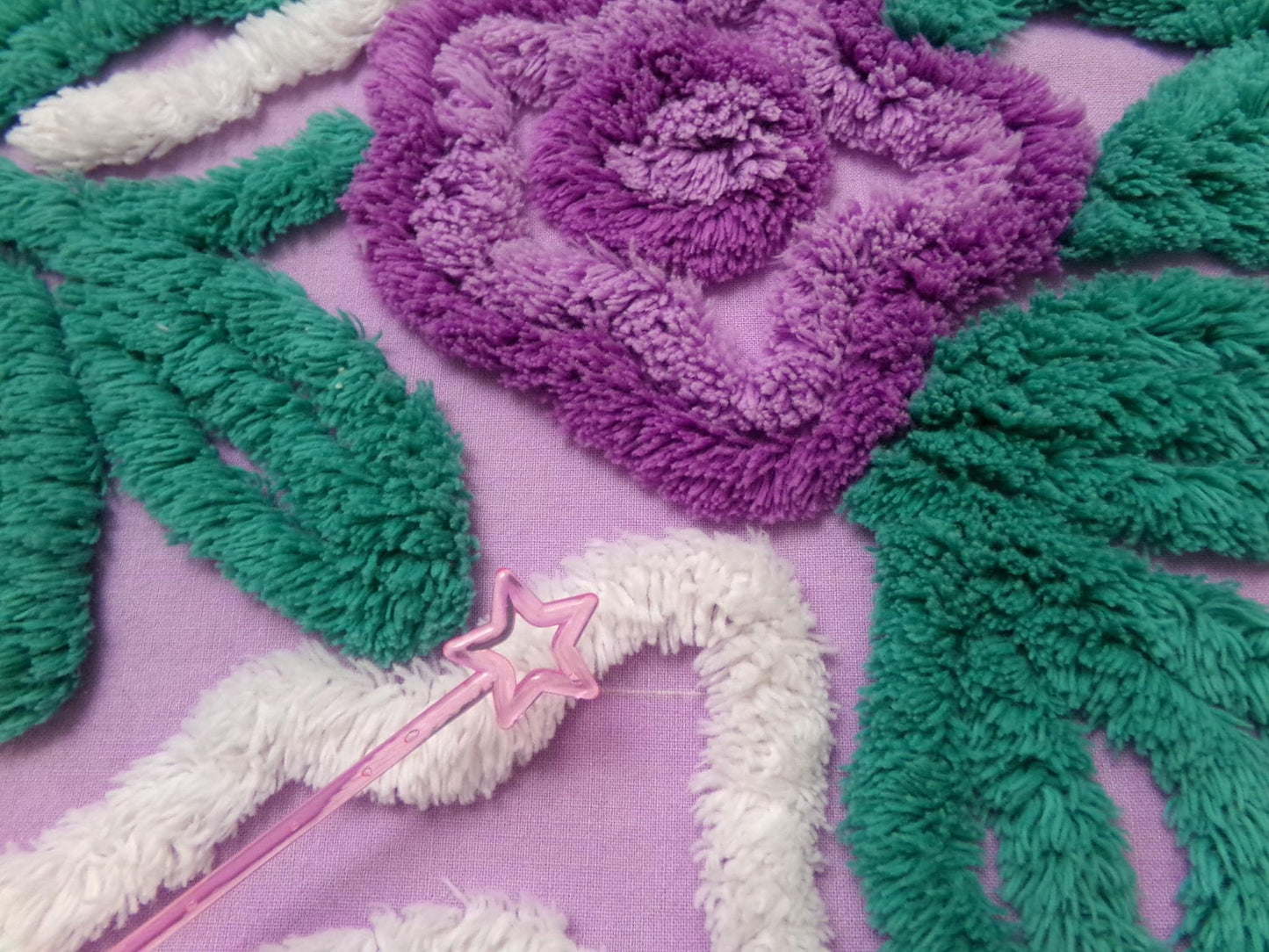 Violet Roses Vintage Chenille Bedspread Fabric 18x23" Sweeping White Waves