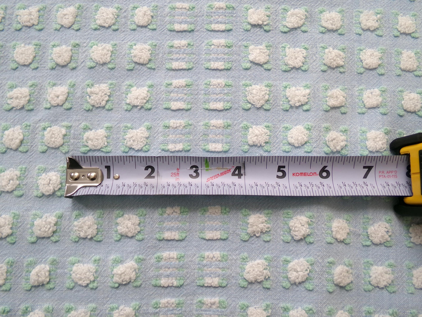 White Rosebud Vintage Blue Chenille Fabric, Shabby Phantom Rose Morgan Jones, 19x26"