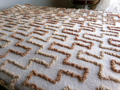 sandy sandcastles vintage chenille fabric, two tone honey golden brown geometric design, 18" x 24" inch piece for quilting, crafts & sewing