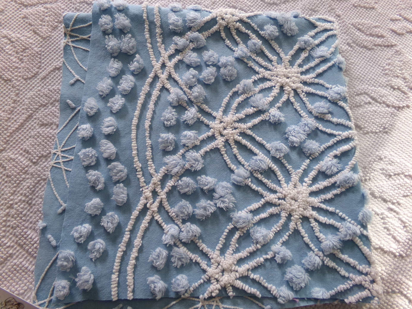 coastal blue vintage chenille fabric, popular beach vibes 22" x 24" inch piece of cotton quilt material for sewing & crafts