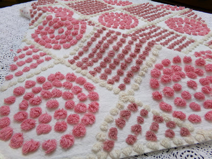 Rose Pink Diamond Pops Vintage Chenille Fabric 20 x 24" Shabby Sewing Quilt Material