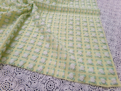 Phantom Rosebud Vintage Chenille Bedspread Fabric Yellow White 20x24" Piece