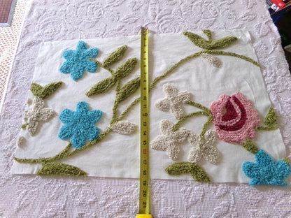 wild rose vintage chenille fabric, sewing material for floral appliques, quilts 15" x 26"