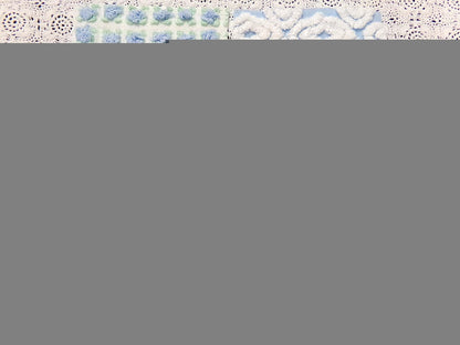 sea breeze vintage chenille fabric squares, set of 16 blue white quilt blocks 6" ea