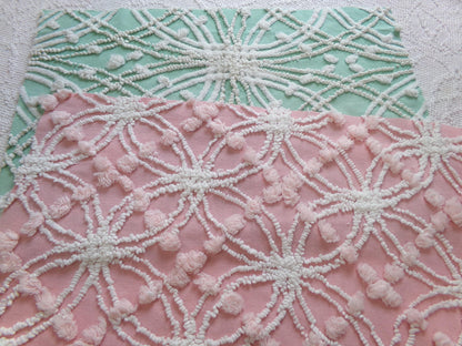 Vintage Chenille Fabric Set in Jade Green & Rose Pink, 2 Piece Bundle 12" x 18" each | Stash Builder for Fiber Arts, Quilting